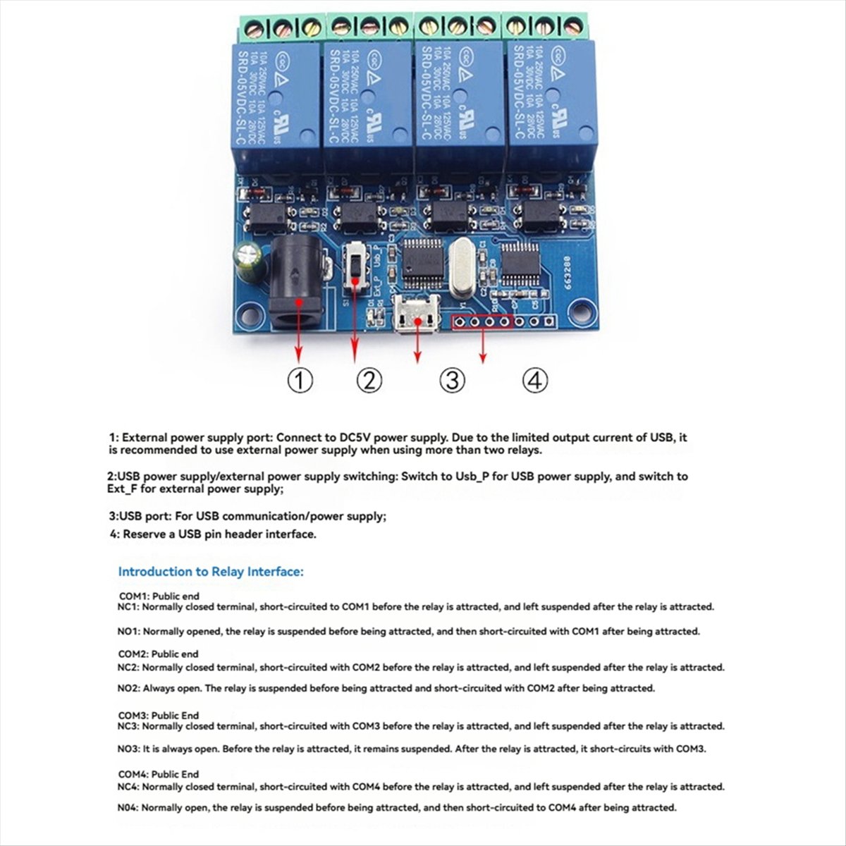 Relay Module 5V - AT42 4 Channel USB Relay Module